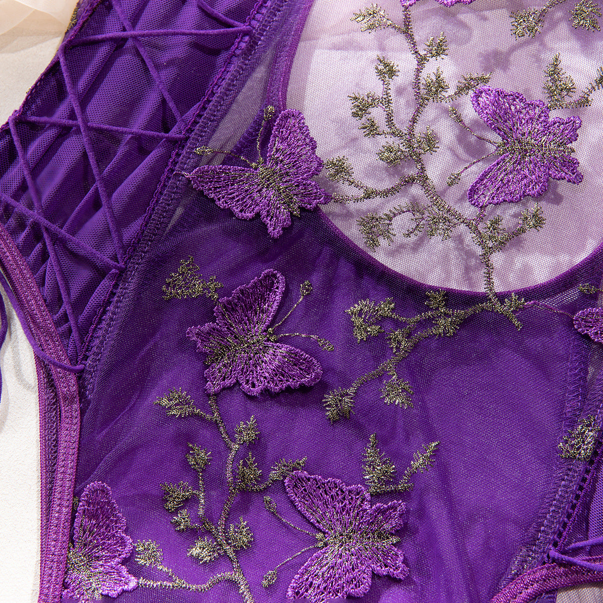 Butterfly Embroidery Slim Fit Bodysuit