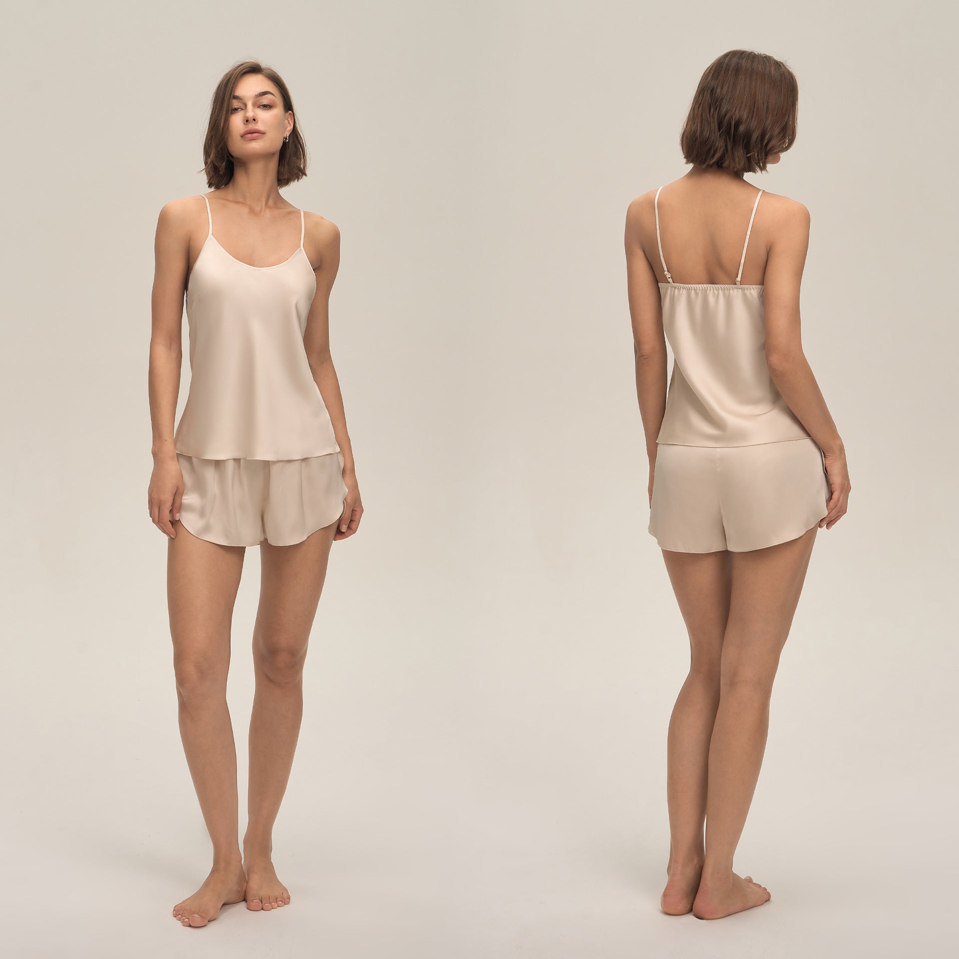 Satin Chiffon Spaghetti Strap Shorts Pajama Set — Sexy Summer Loungewear