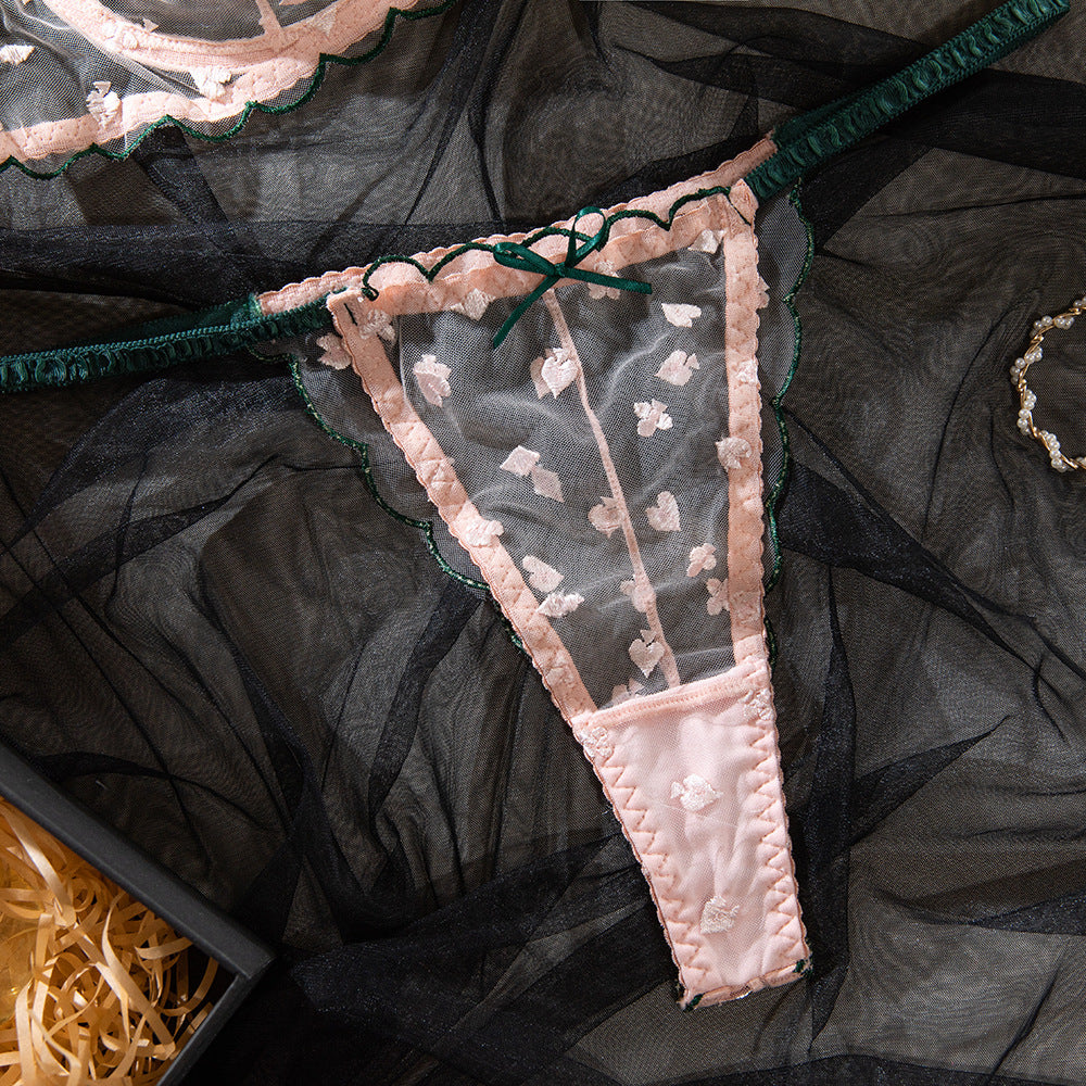 Printed Embroidery Sheer Lace Underwire Lift Bra Set