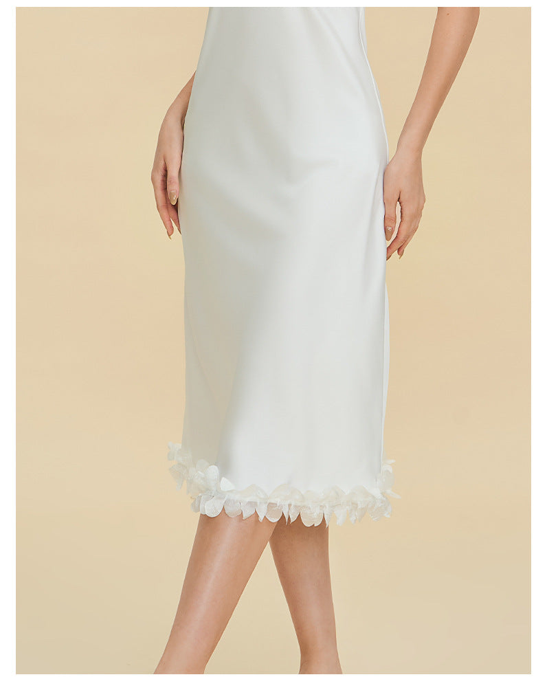 French Petal Satin Spaghetti Strap Nightdress — Luxury Sleepwear