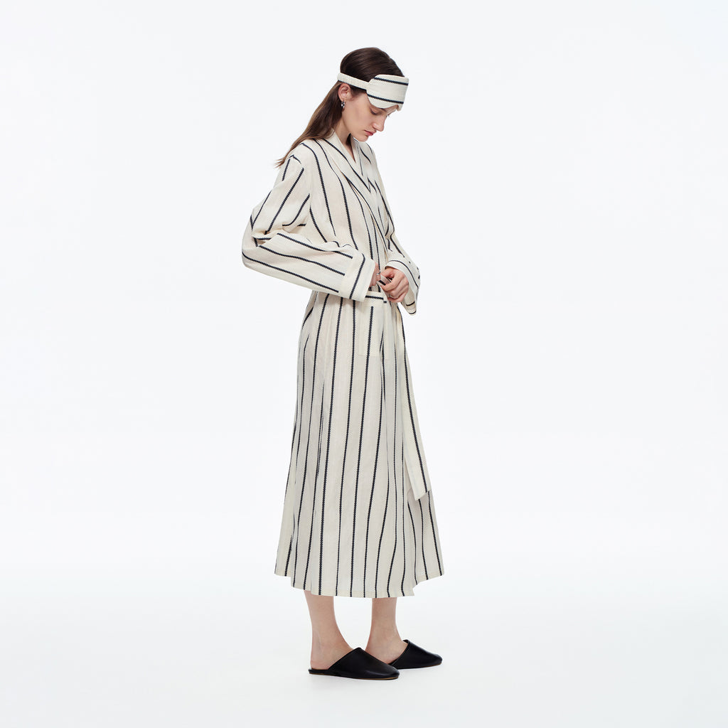 Yarn-Dyed Stripe Long Robe | Classic Cotton-Feel Loungewear