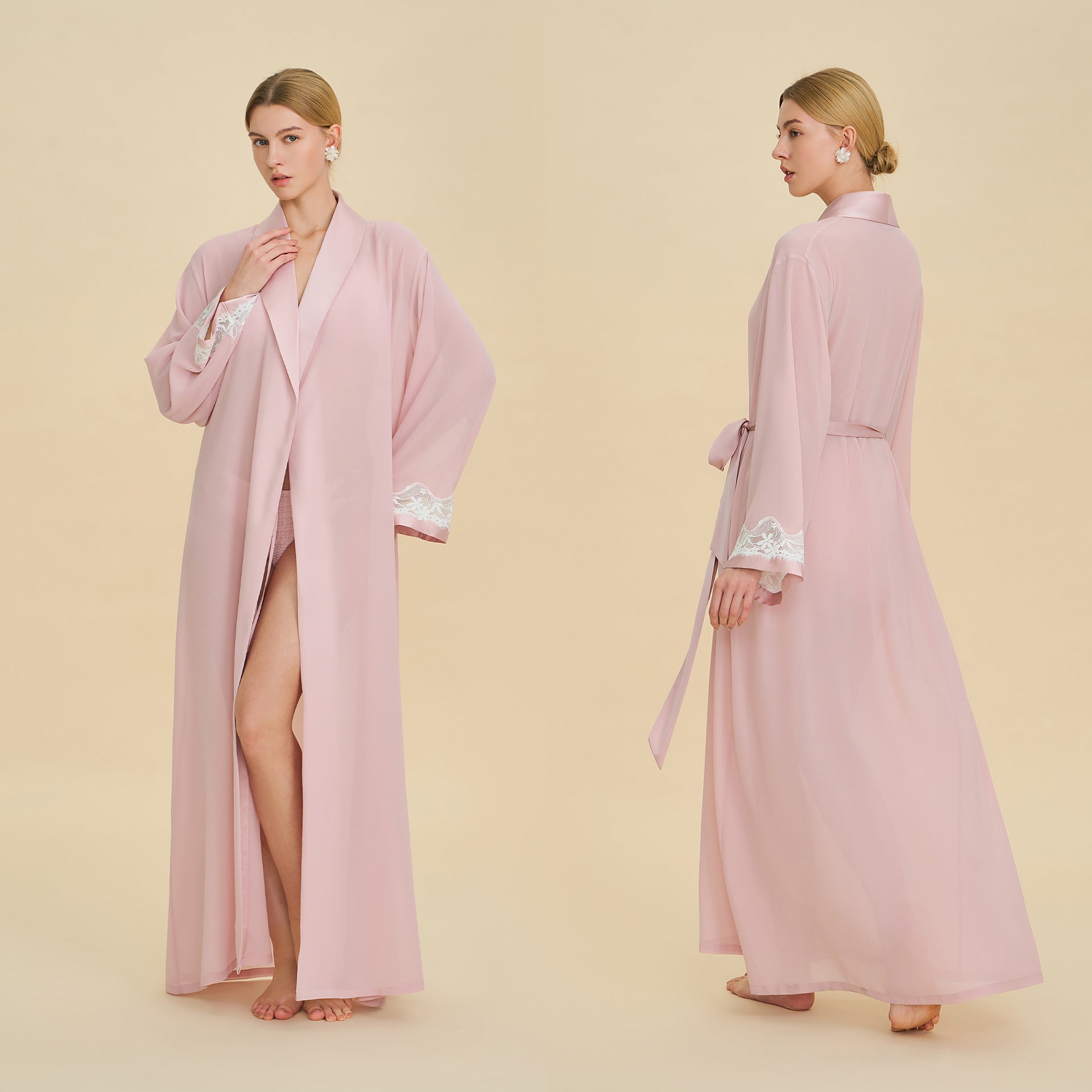 Pearl Chiffon Long Morning Robe | Loose Sexy Luxury Bathrobe
