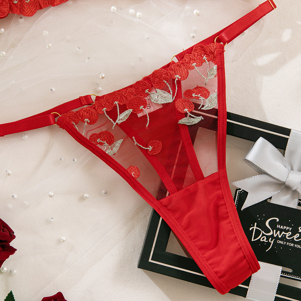 Red Sheer Embroidery Lift Spice Girl Bra Set