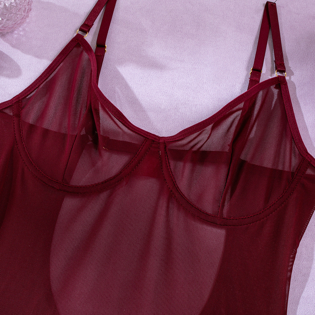 Sheer Mesh Backless Strap Glove Lingerie Set