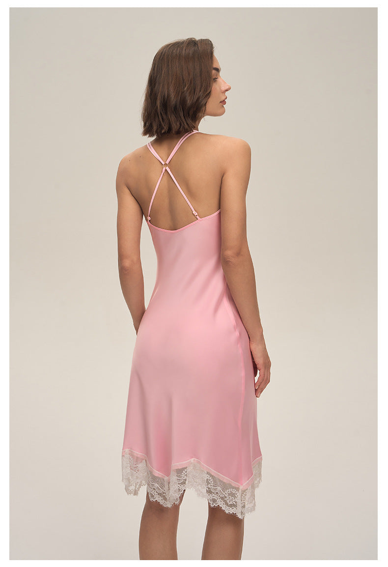 Satin Lace Backless Spaghetti Strap Maxi Slip Dress — Sexy Sleepwear