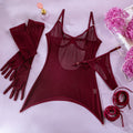 Sheer Mesh Backless Strap Glove Lingerie Set