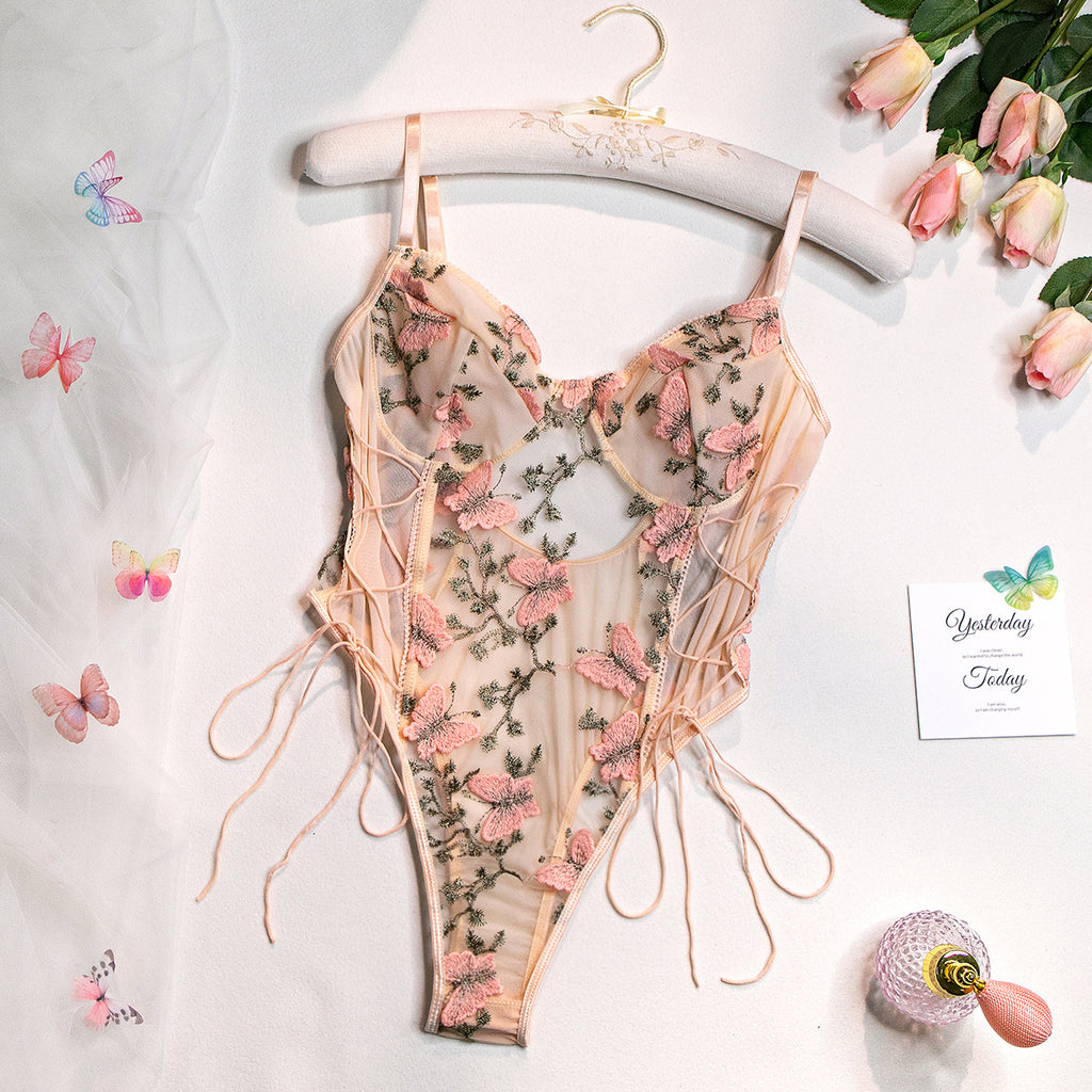 Butterfly Embroidery Slim Fit Bodysuit