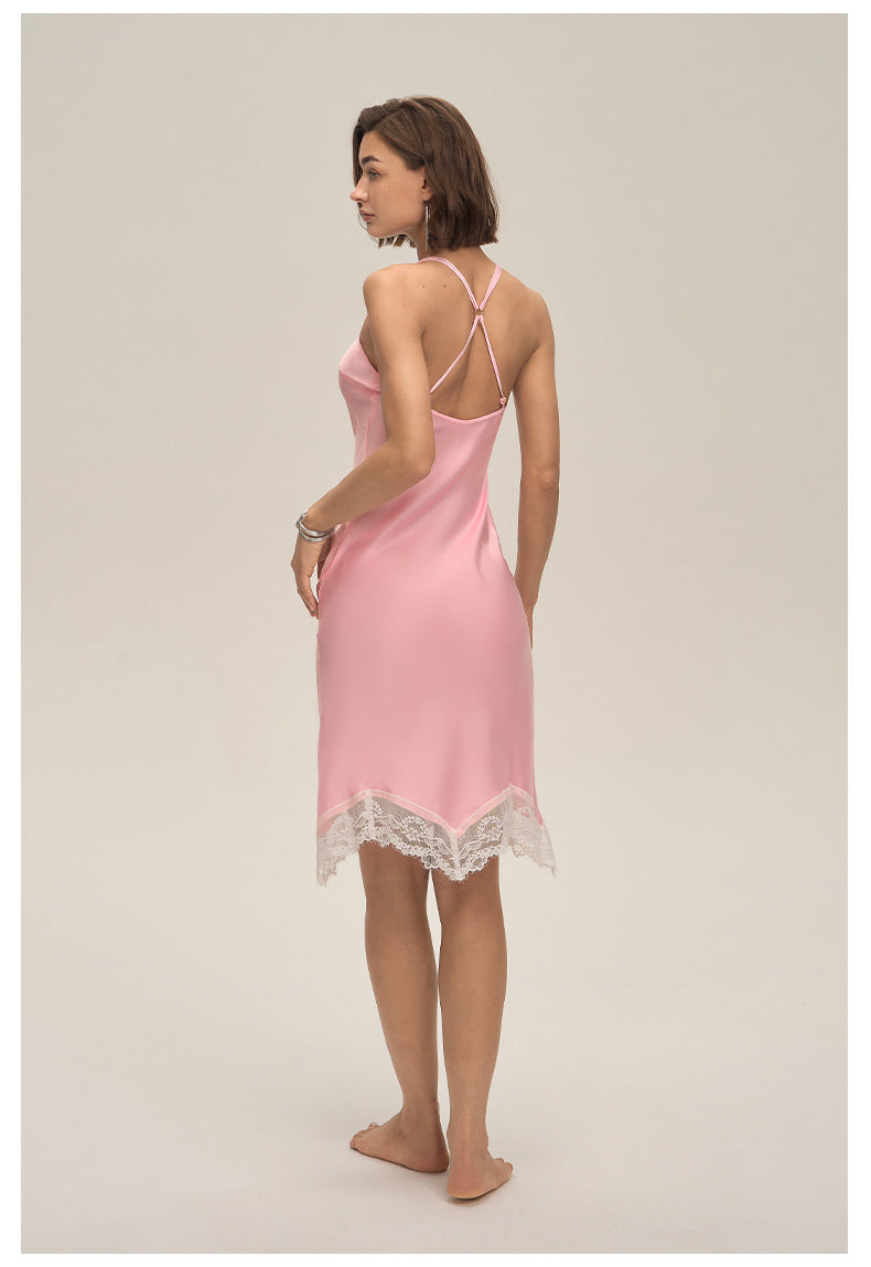 Satin Lace Backless Spaghetti Strap Maxi Slip Dress — Sexy Sleepwear