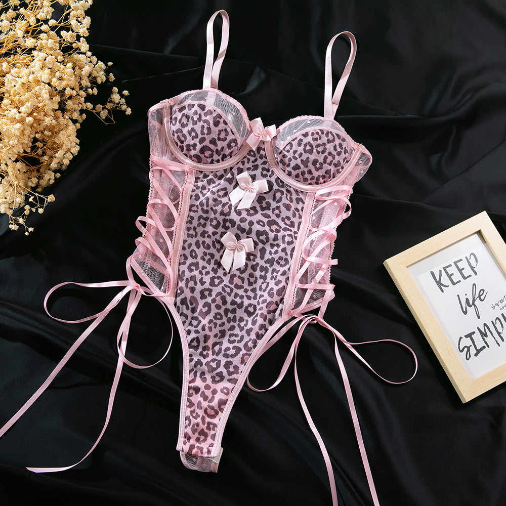 Pink Leopard Print Bow Bodysuit