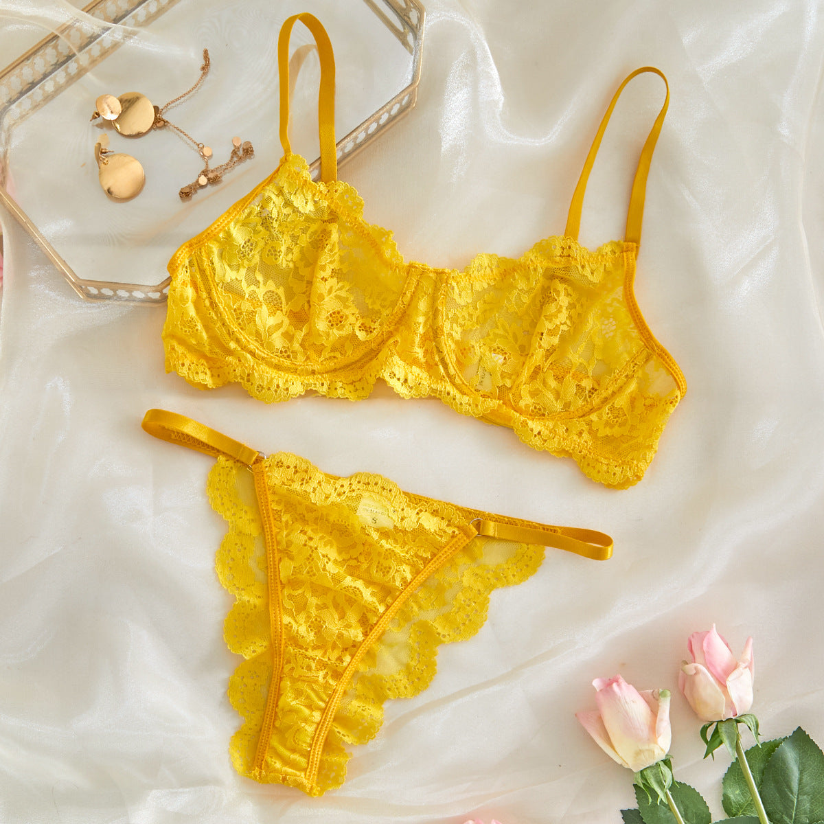 Spaghetti Strap Lace Sheer Sexy Lingerie Set