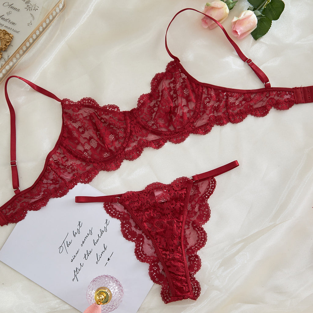 Spaghetti Strap Lace Sheer Sexy Lingerie Set
