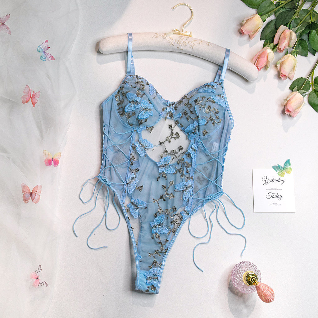 Butterfly Embroidery Slim Fit Bodysuit