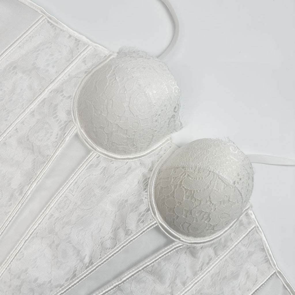 Lace & Mesh Splice Fishbone Corset Bra