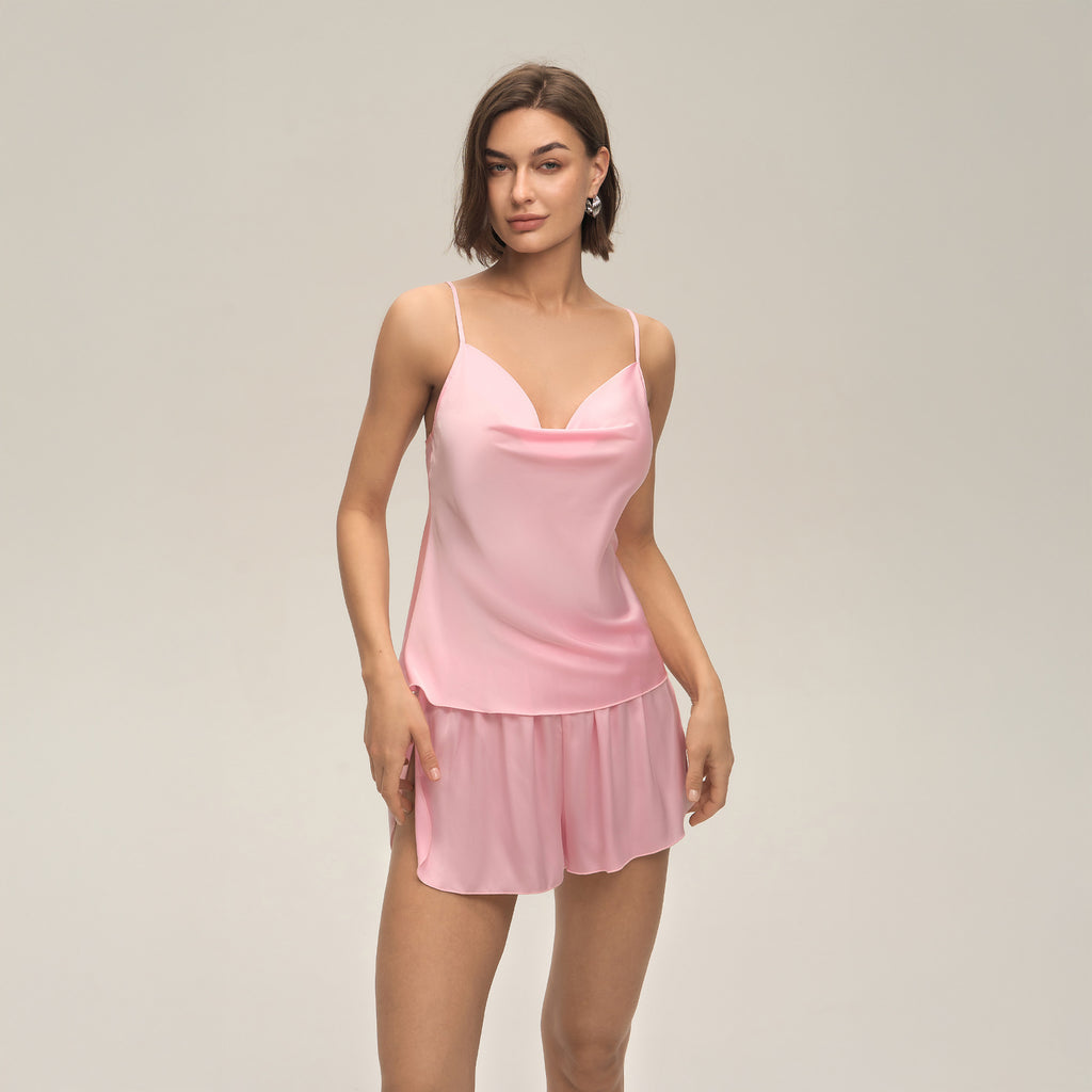 Swing Collar Spaghetti Strap Shorts Loungewear Set — Casual Homewear