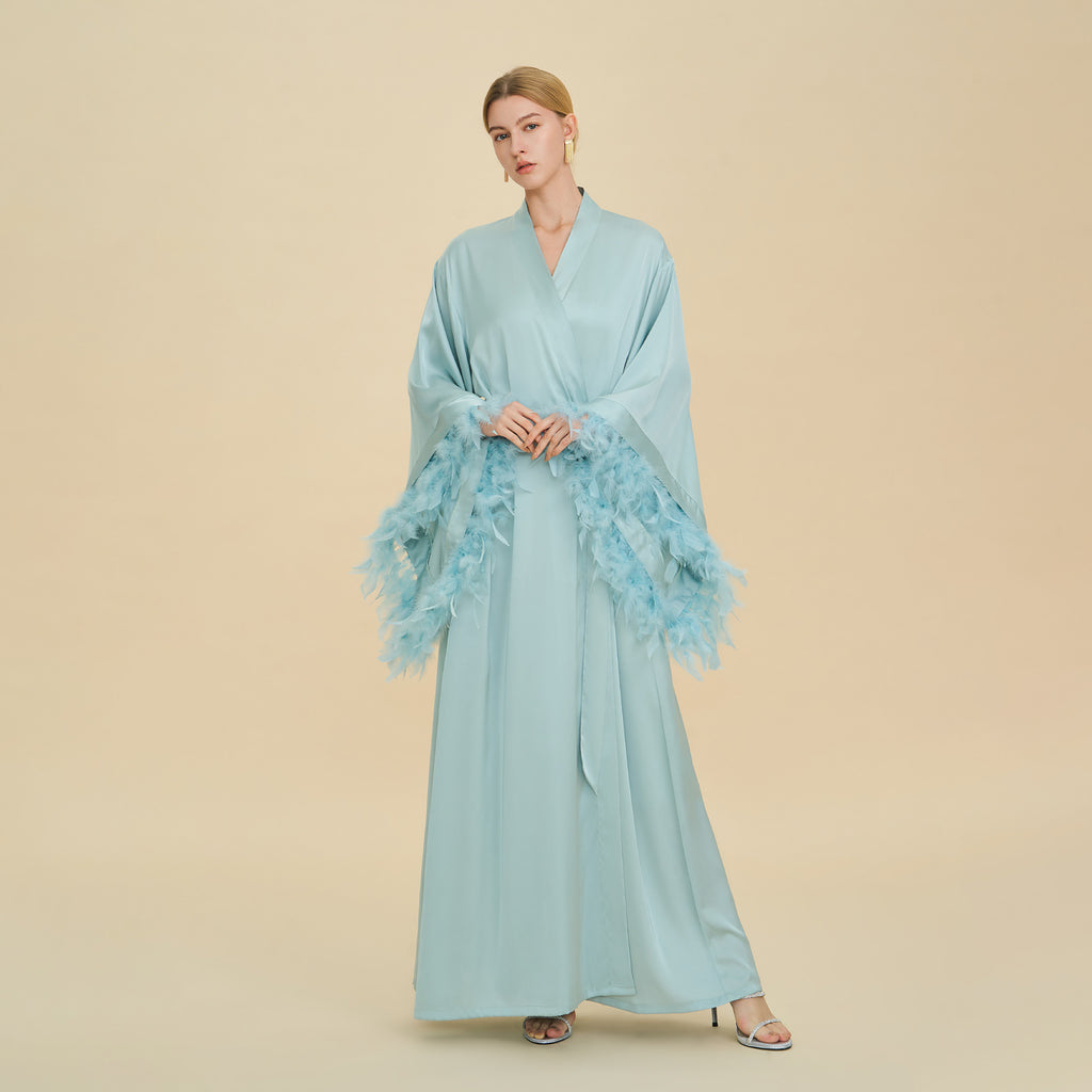 French Feather Trim Luxury Robe | Bridal & Bridesmaid Morning Gown