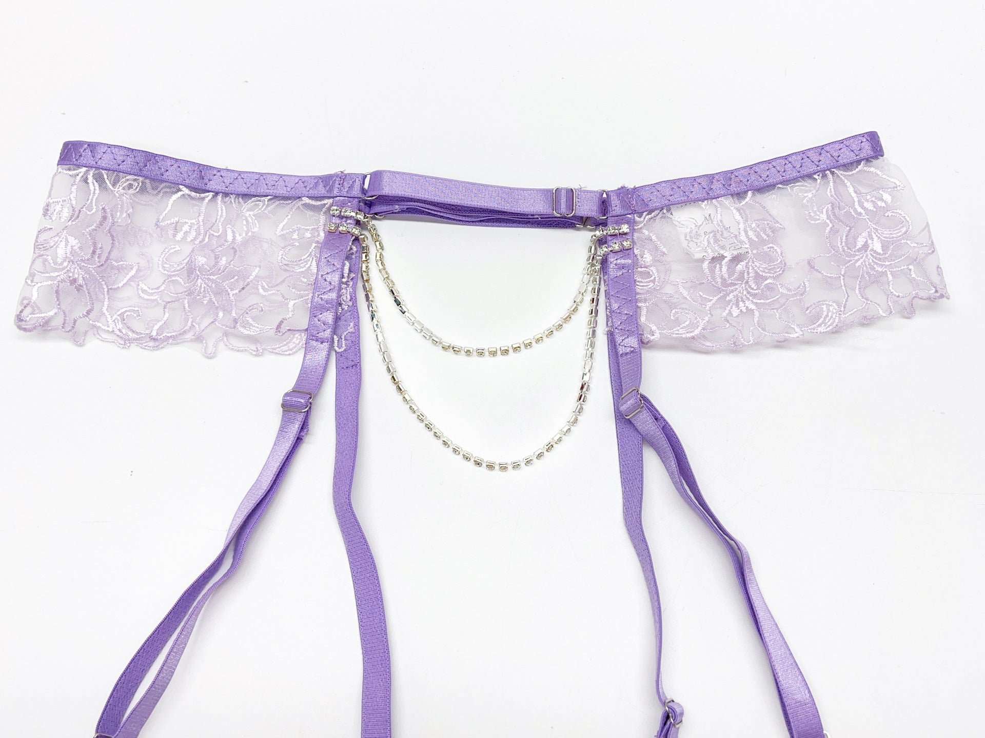 Lace Bra, Thong & Leg Ring Set – Sheer Embroidery, 3-Piece