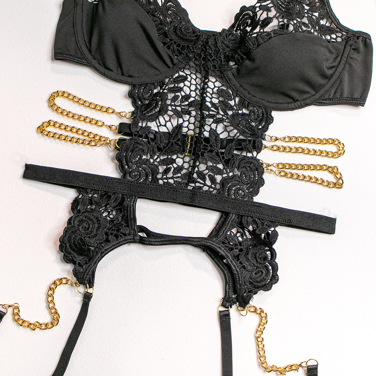 Lace Hollow-Out Backless Lingerie Set | Three-Piece Sexy Bra