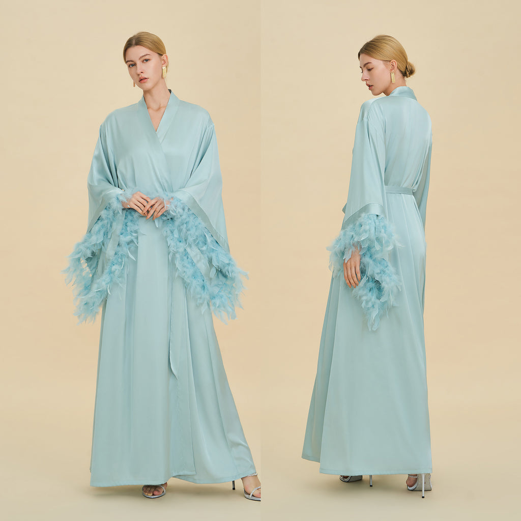French Feather Trim Luxury Robe | Bridal & Bridesmaid Morning Gown
