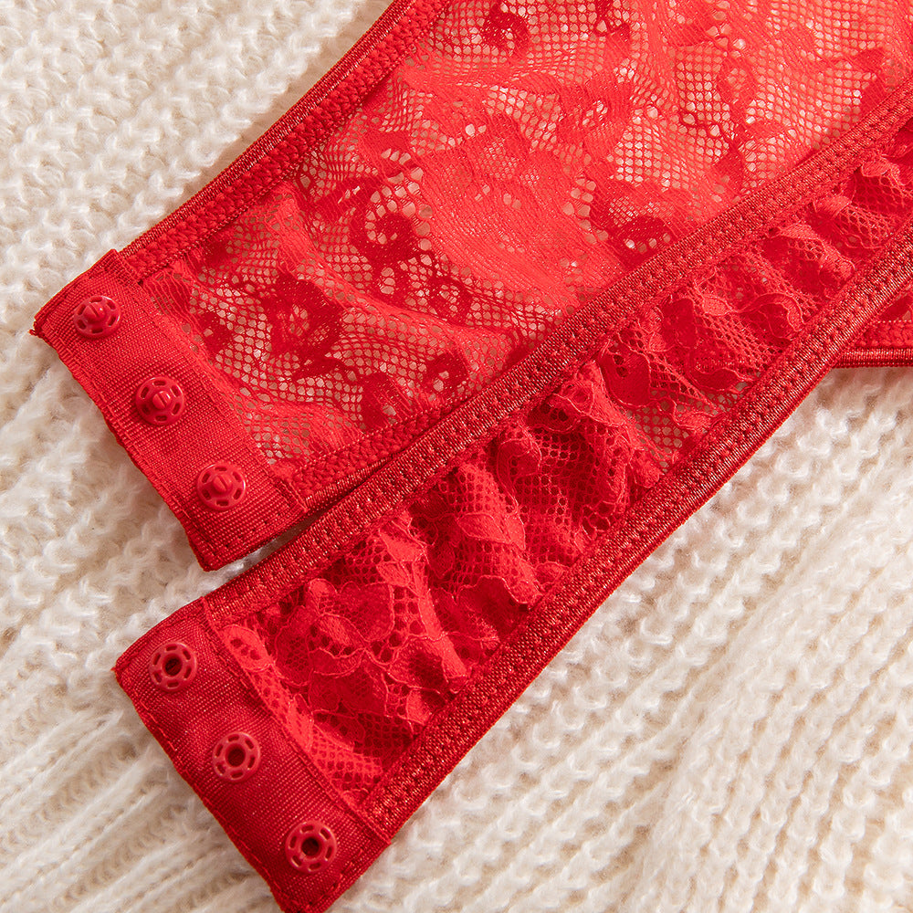 Lace Frill Stretch Bodysuit with Stockings