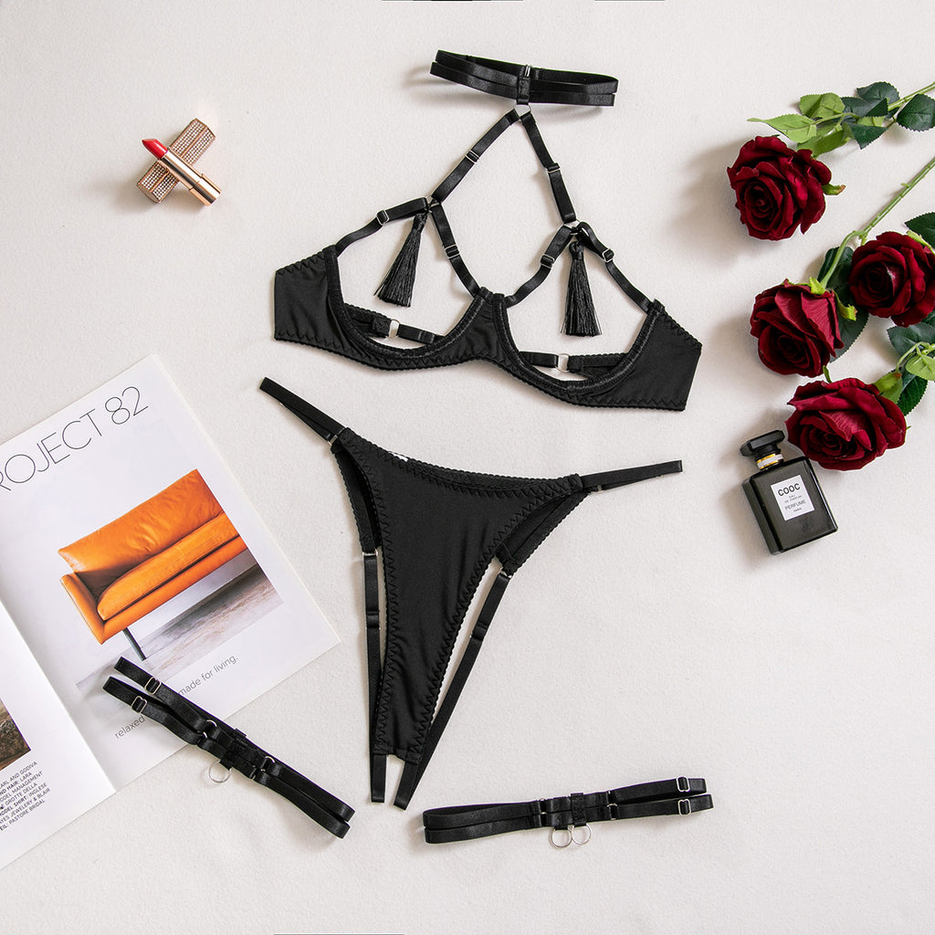 Hollow Tassel Open Lingerie Set