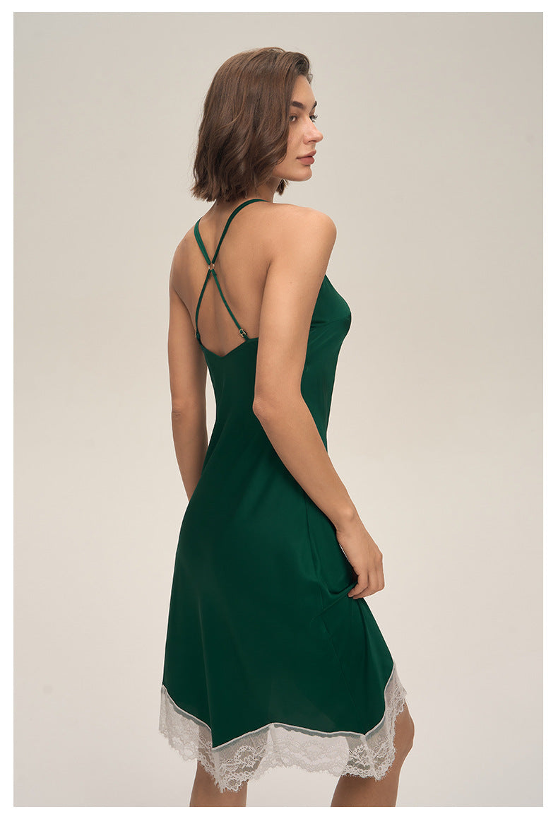 Satin Lace Backless Spaghetti Strap Maxi Slip Dress — Sexy Sleepwear