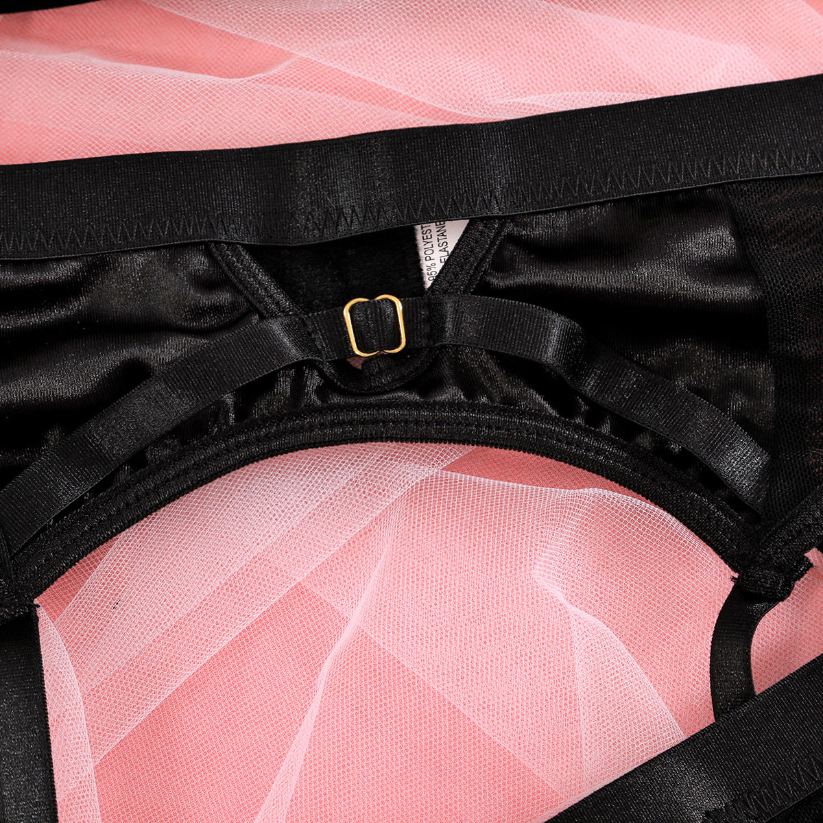 Mesh Cross-Strap Lingerie Set