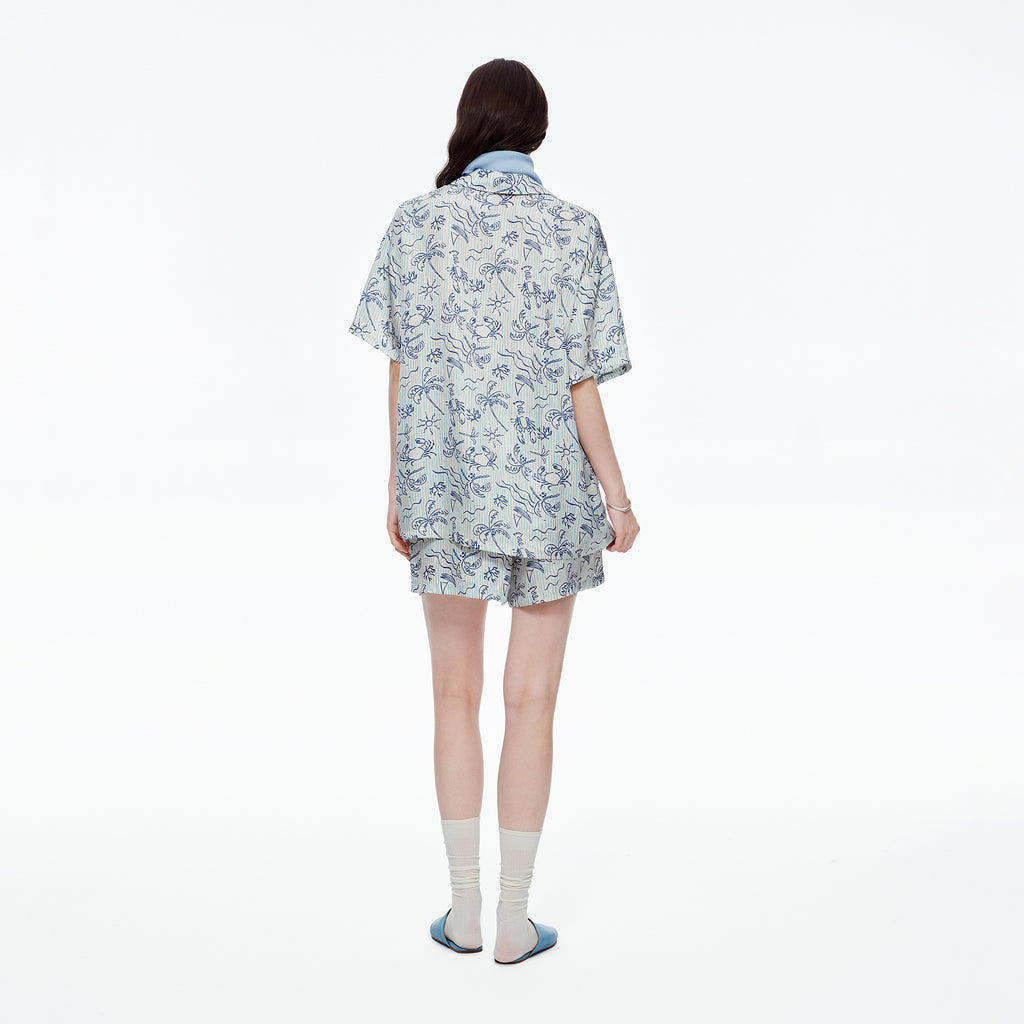Blue Island Print Short Sleeve Pajama Set | Summer Loungewear You Can Wear Outside