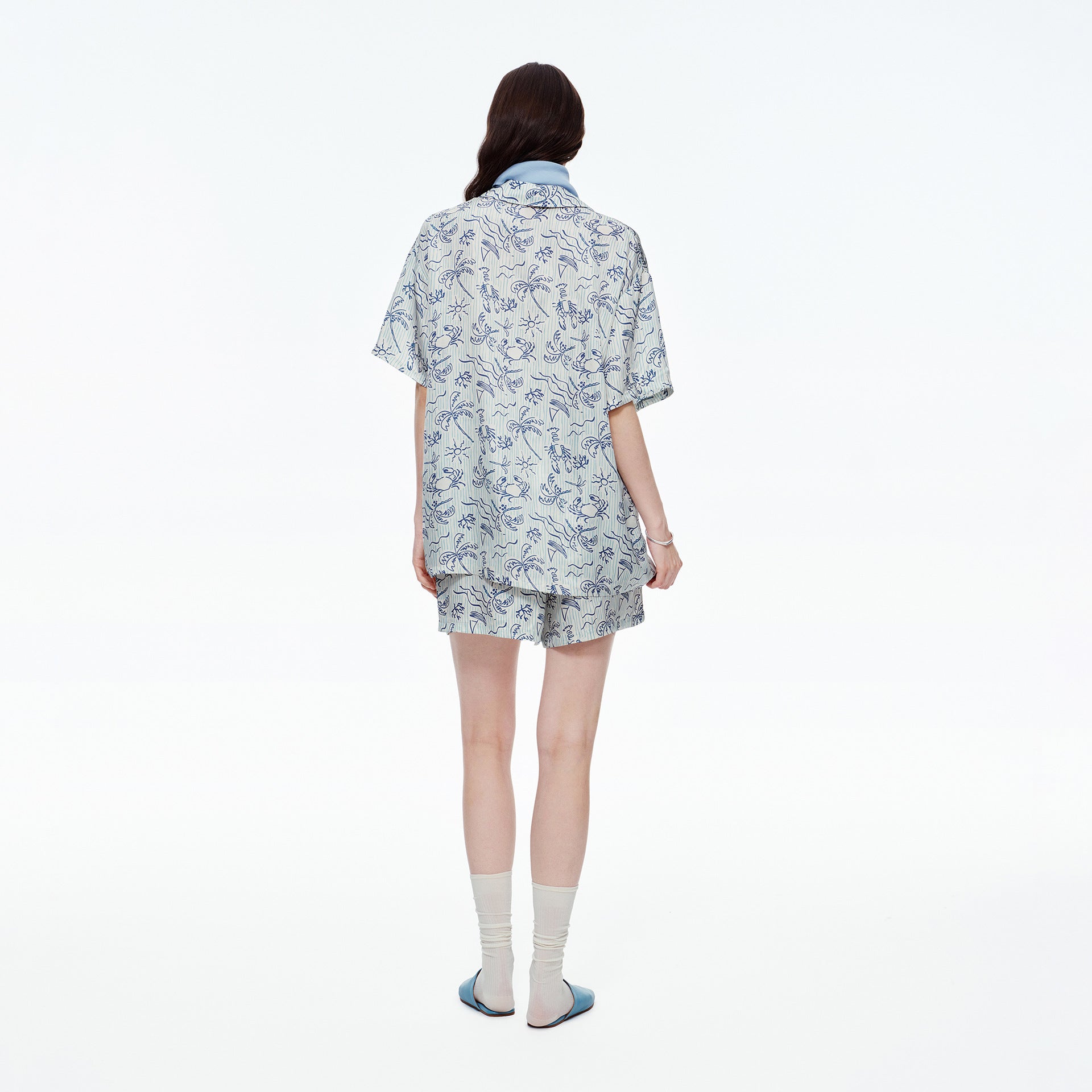 Blue Island Print Short Sleeve Pajama Set | Summer Loungewear You Can Wear Outside