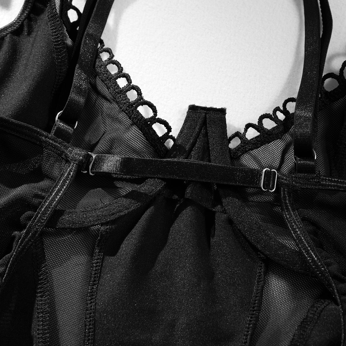 Black Leather Mesh Splice Body Sculpting Lift Sexy Bodysuit
