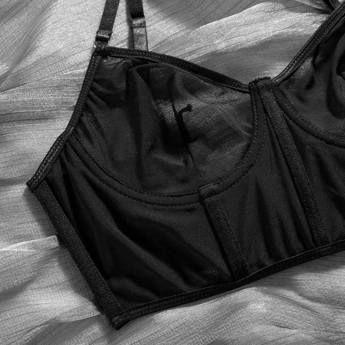 Fishbone Colorblock Sheer Mesh Lift Bra Set