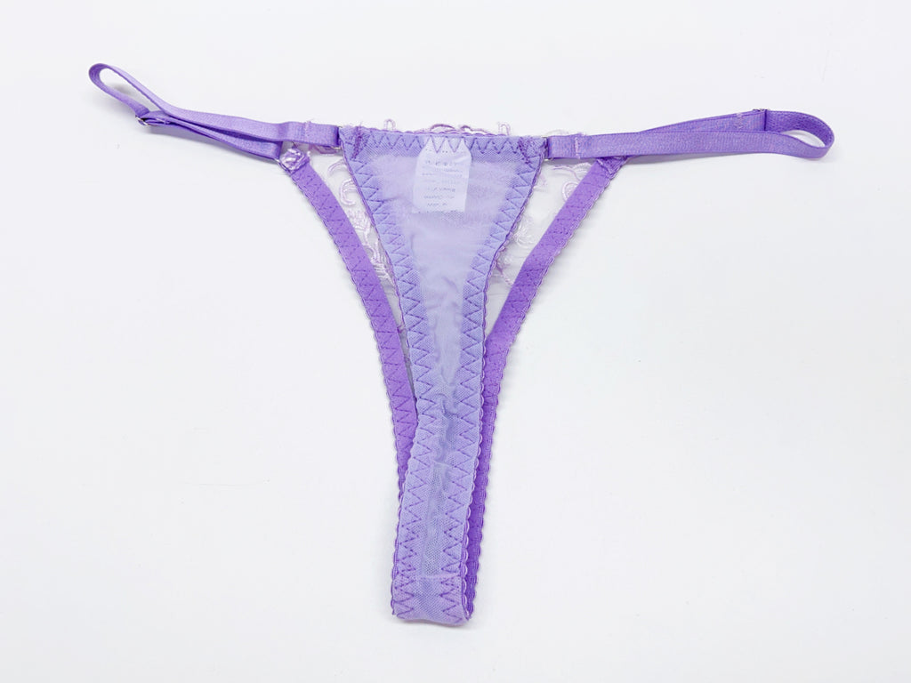 Lace Bra, Thong & Leg Ring Set – Sheer Embroidery, 3-Piece