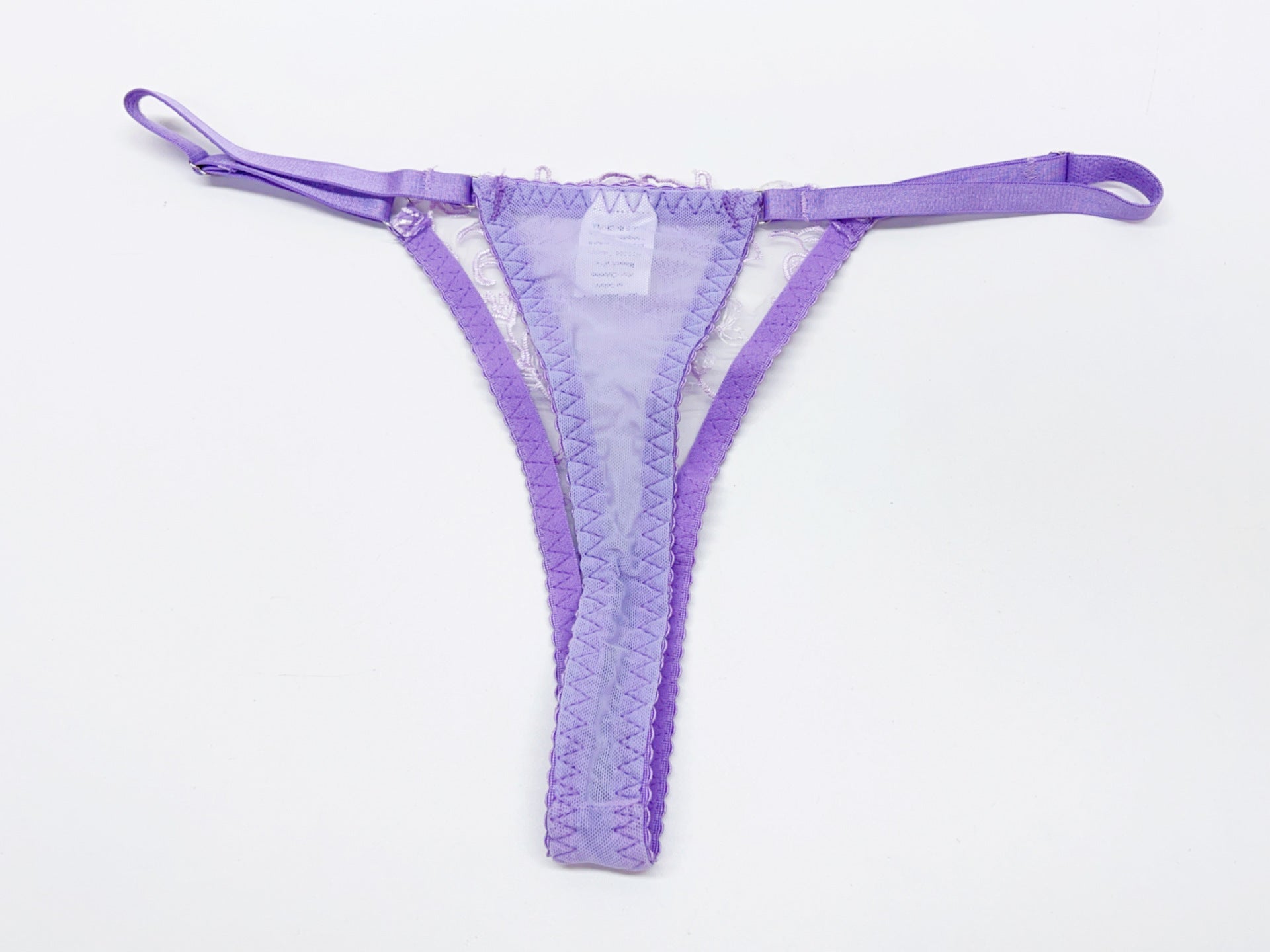 Lace Bra, Thong & Leg Ring Set – Sheer Embroidery, 3-Piece