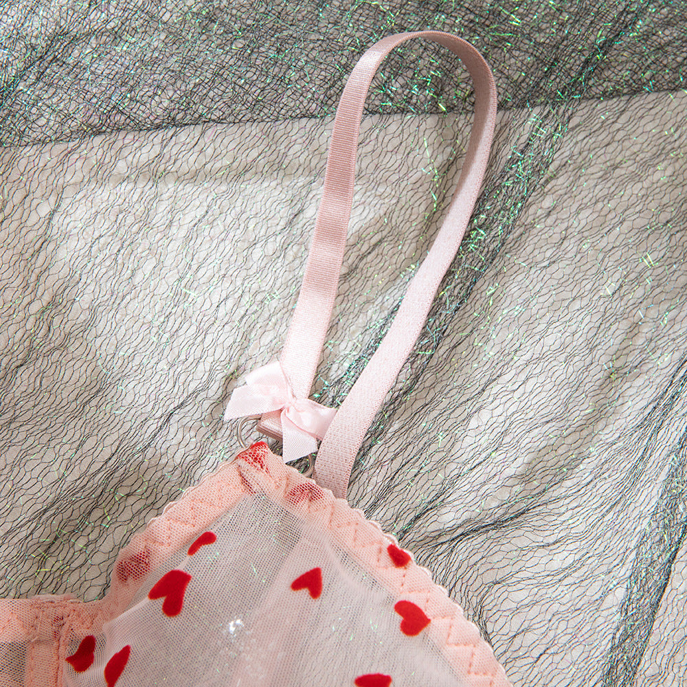 Heart Bow Metal Ring Suspender Lingerie Set