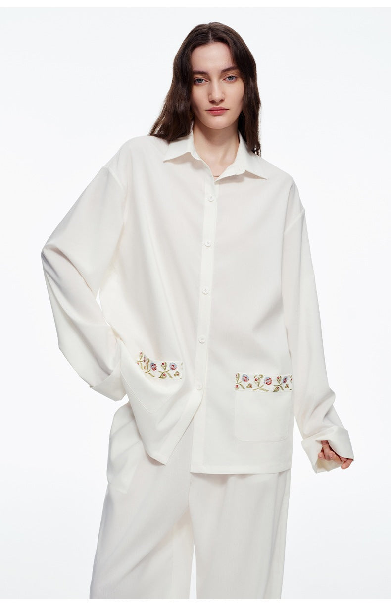 Lyocell Embroidery Long Sleeve Pajama Set | Loose Spring & Autumn Loungewear