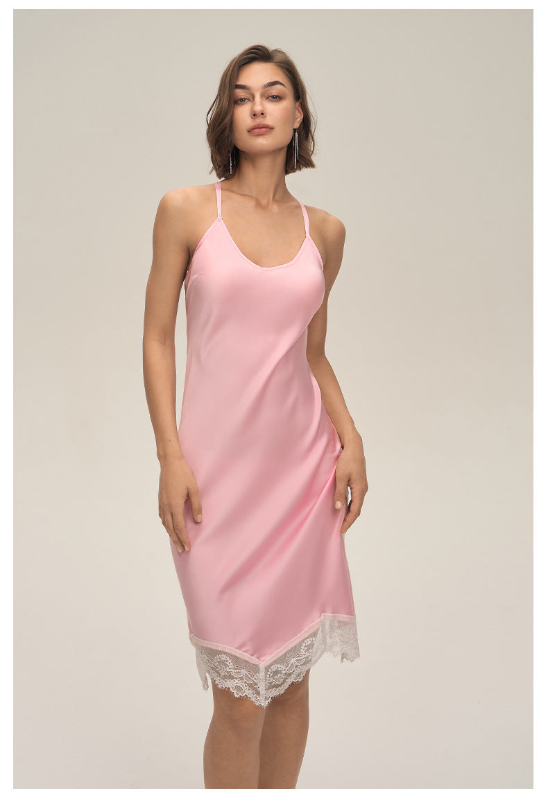 Satin Lace Backless Spaghetti Strap Maxi Slip Dress — Sexy Sleepwear