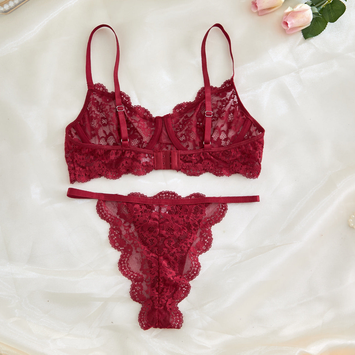 Spaghetti Strap Lace Sheer Sexy Lingerie Set