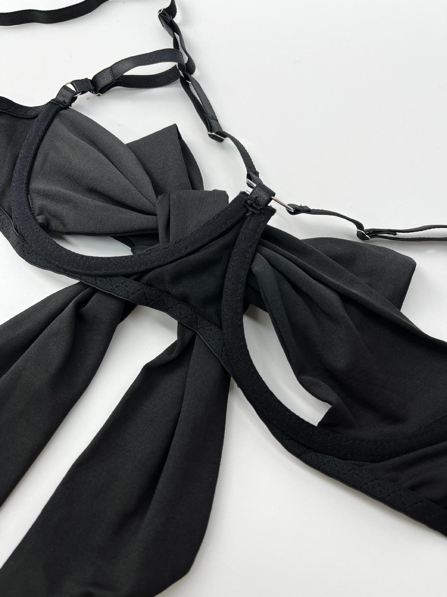Bow Hollow Strap Lingerie Set – Ultra-Thin, with Leg Socks & Gloves