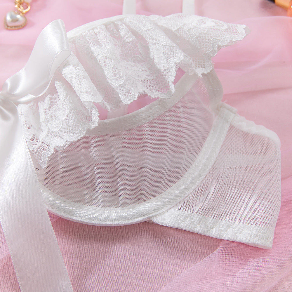 White Lace Three-Piece Lingerie Set | Underwire Bralette & Skirt
