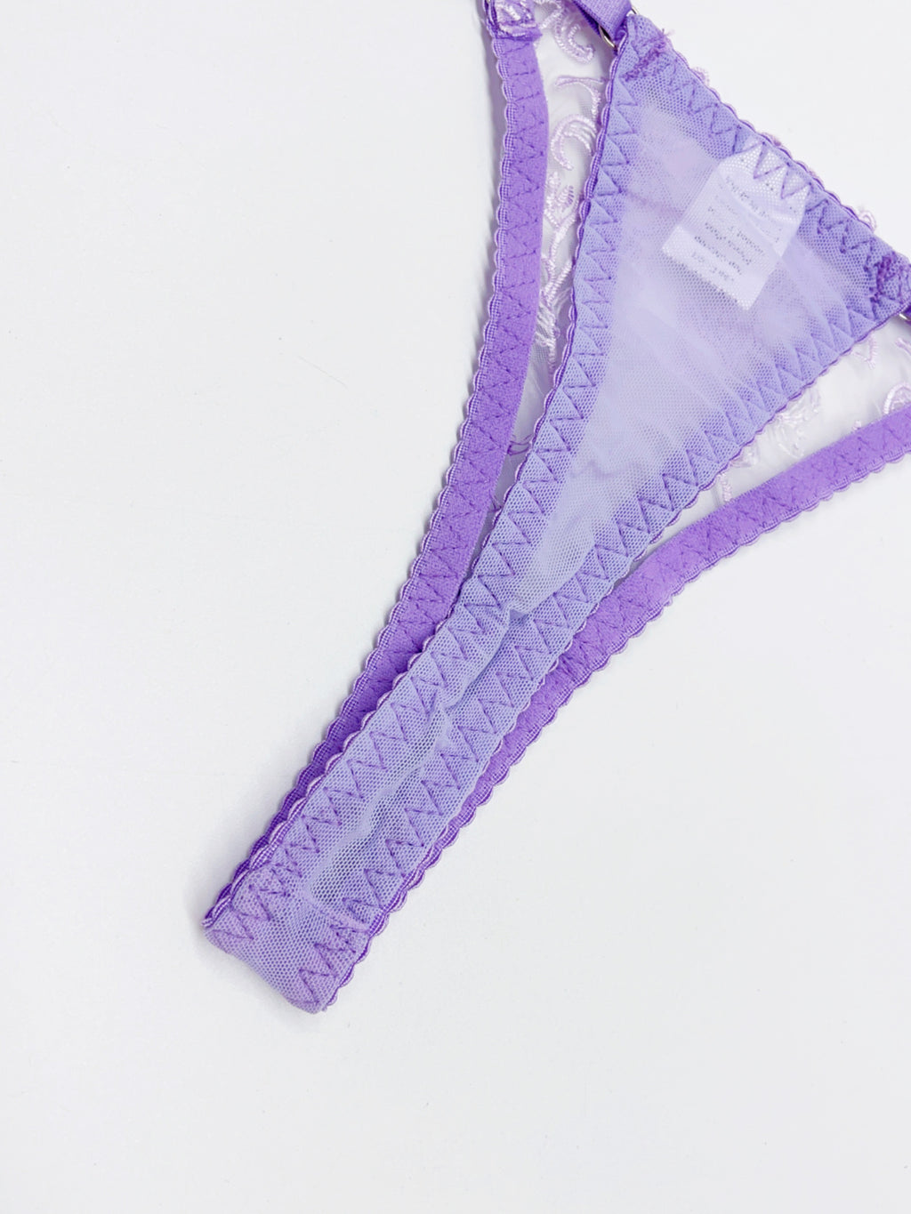 Lace Bra, Thong & Leg Ring Set – Sheer Embroidery, 3-Piece