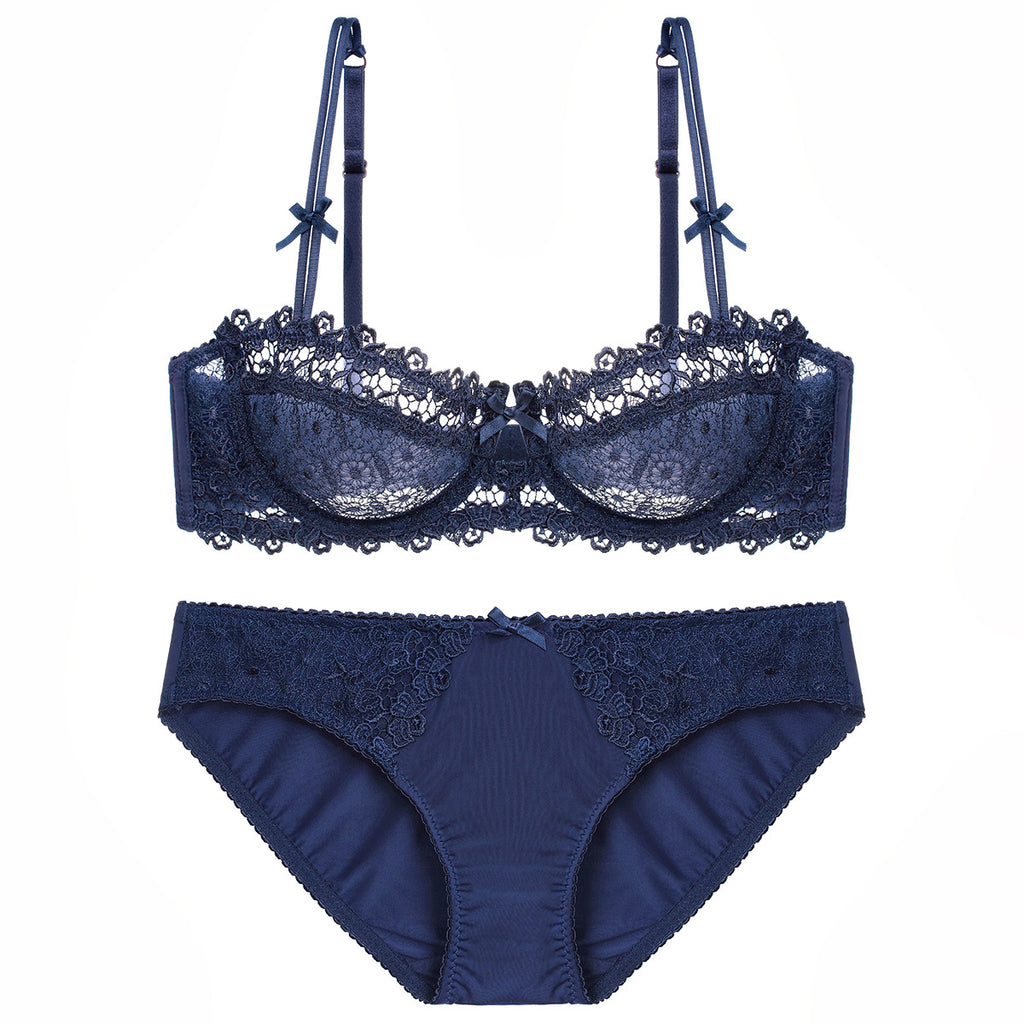 Half-Cup Embroidered Lace Push-Up Bra Set – Ultra-Thin, Enhancing | 4 Colors