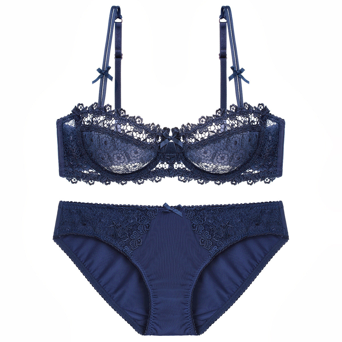 Half-Cup Embroidered Lace Push-Up Bra Set – Ultra-Thin, Enhancing | 4 Colors
