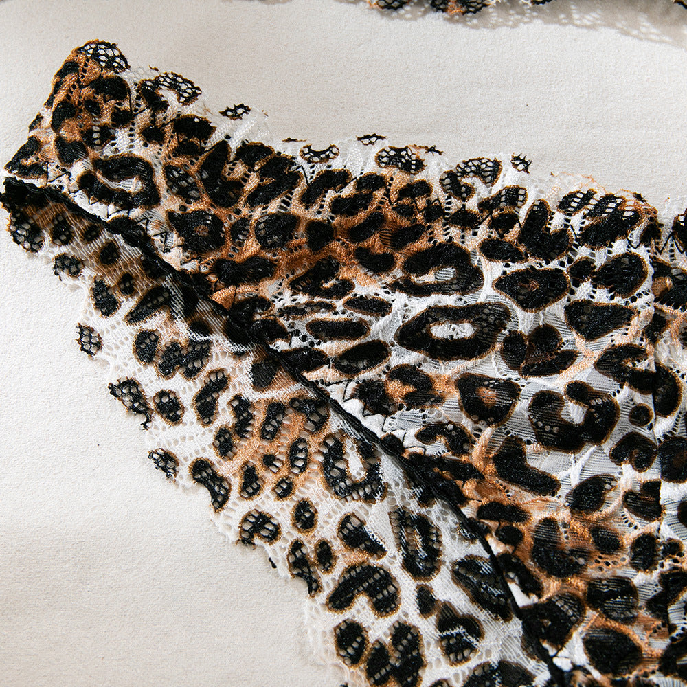 French Leopard Print Gathering Bra Set