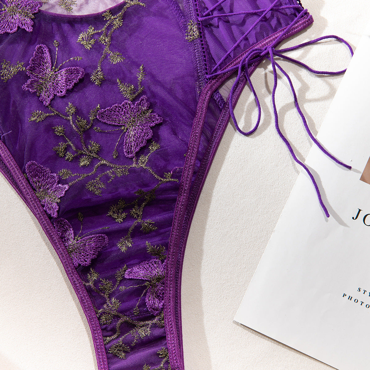 Butterfly Embroidery Slim Fit Bodysuit
