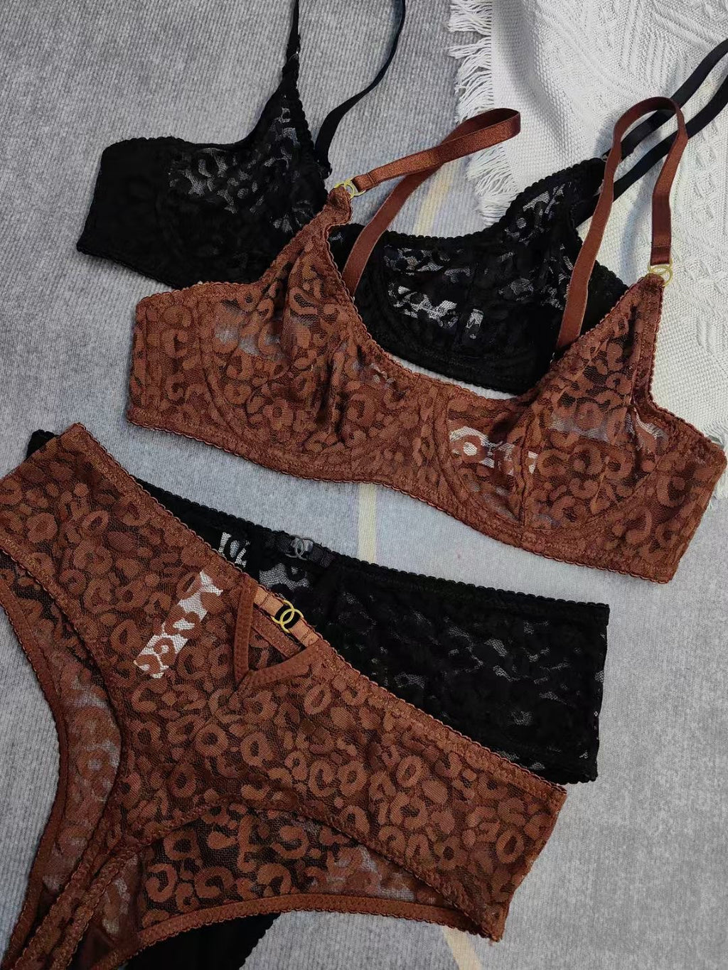 French Jacquard Lace Bra Set – Sheer, Anti-Sag, Full Coverage