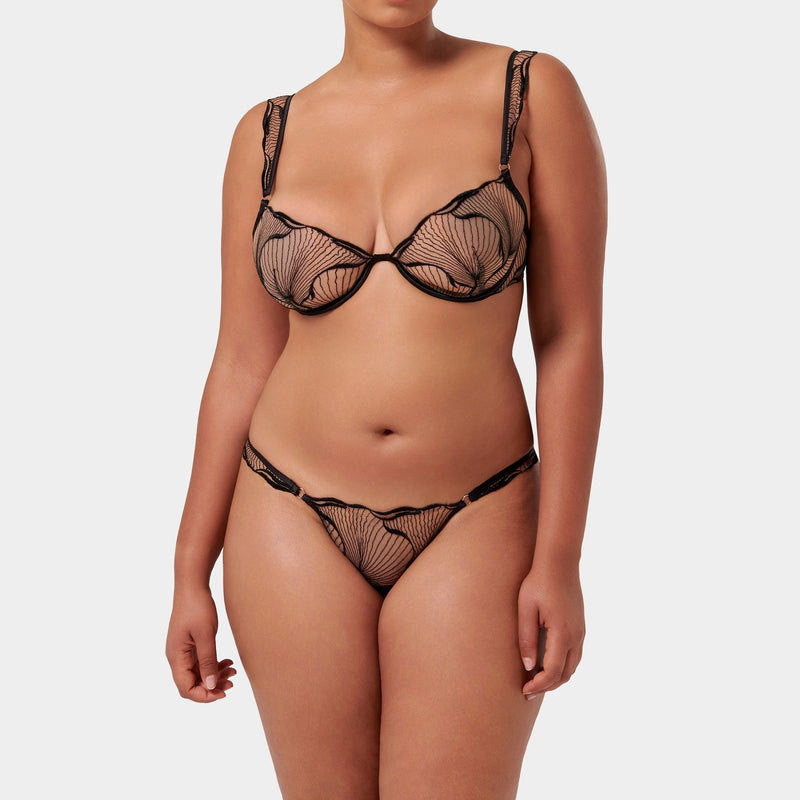 French Embroidered Lace Lingerie Set | Sheer Bra & Briefs | Burgundy White Black S-L