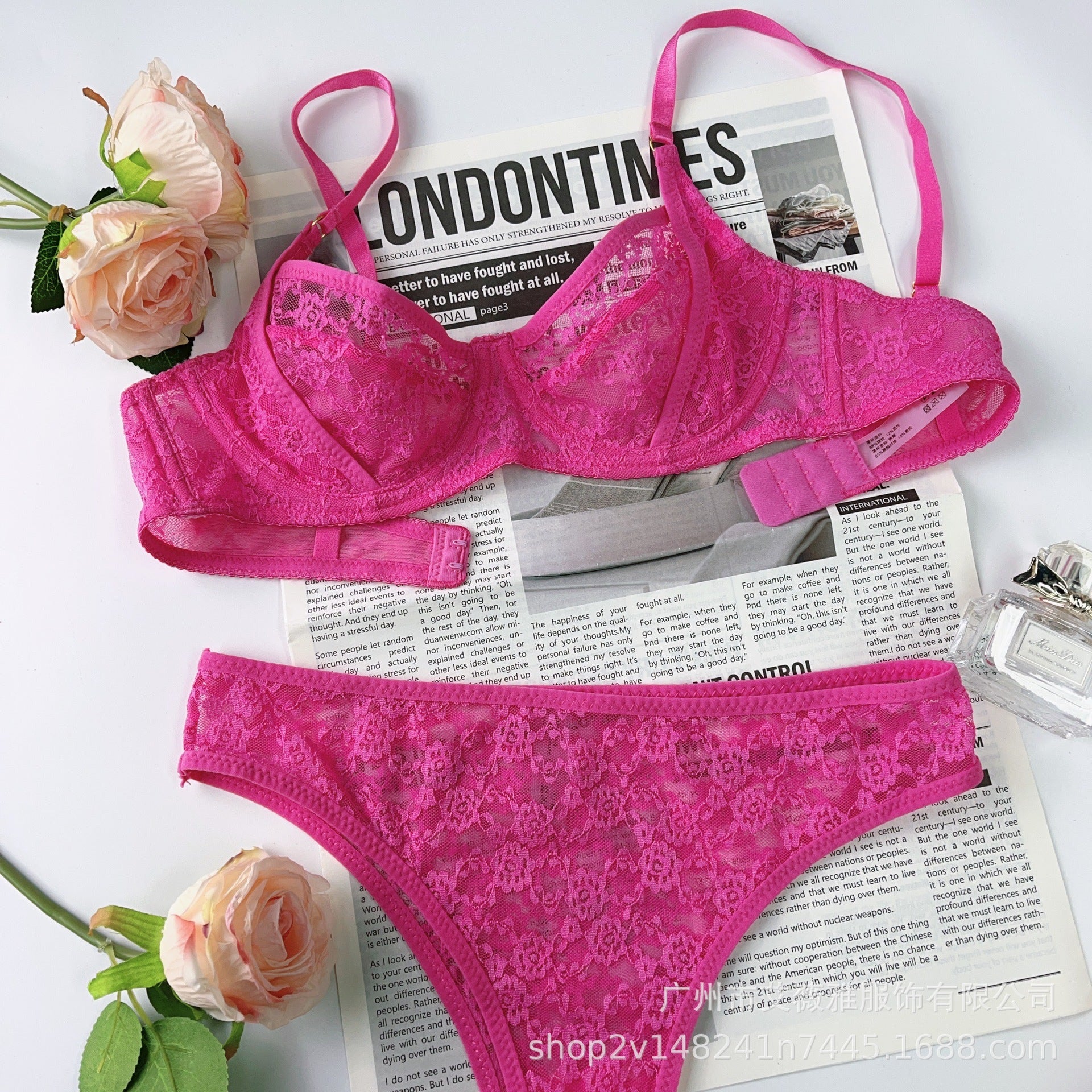 French Ultra-Thin Sheer Lace Bra Set – Full Coverage