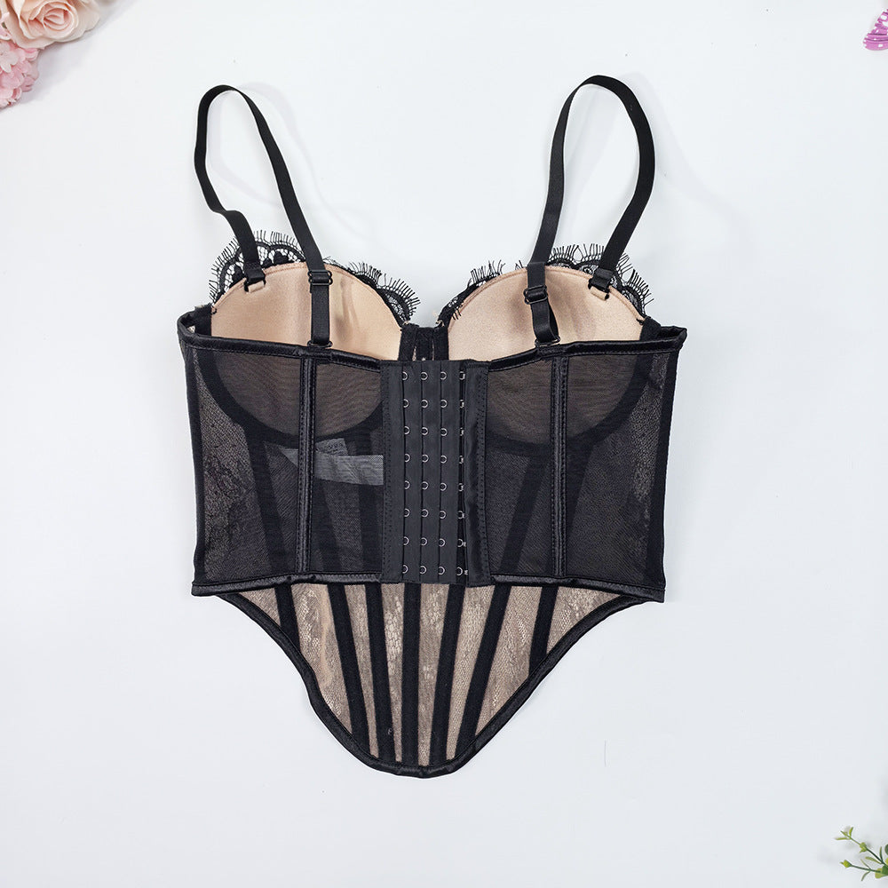 Rhinestone Lace Fishbone Corset Bra