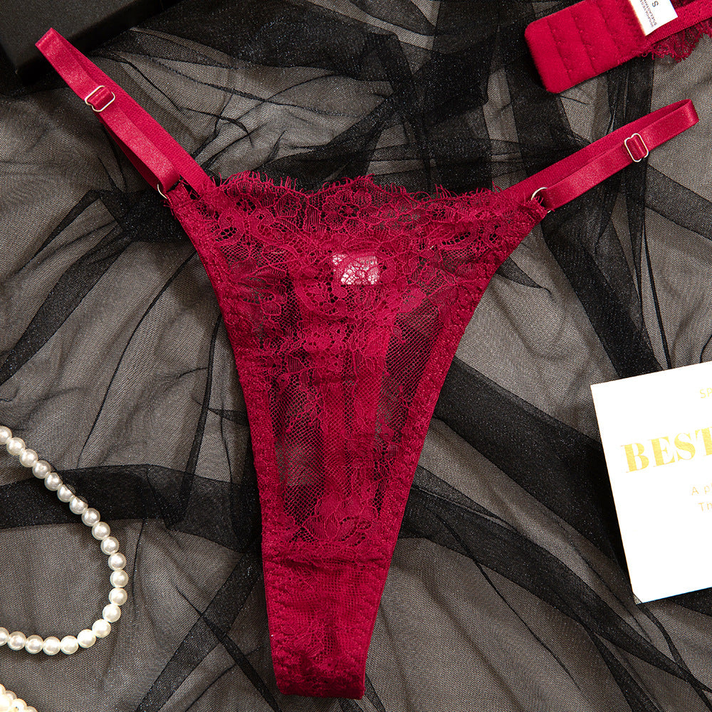 Burgundy Lightweight Lace Breathable Lift Minimizing Bra Set