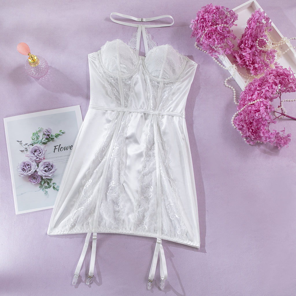 Lace Halter Underwire Gathering Bodysuit