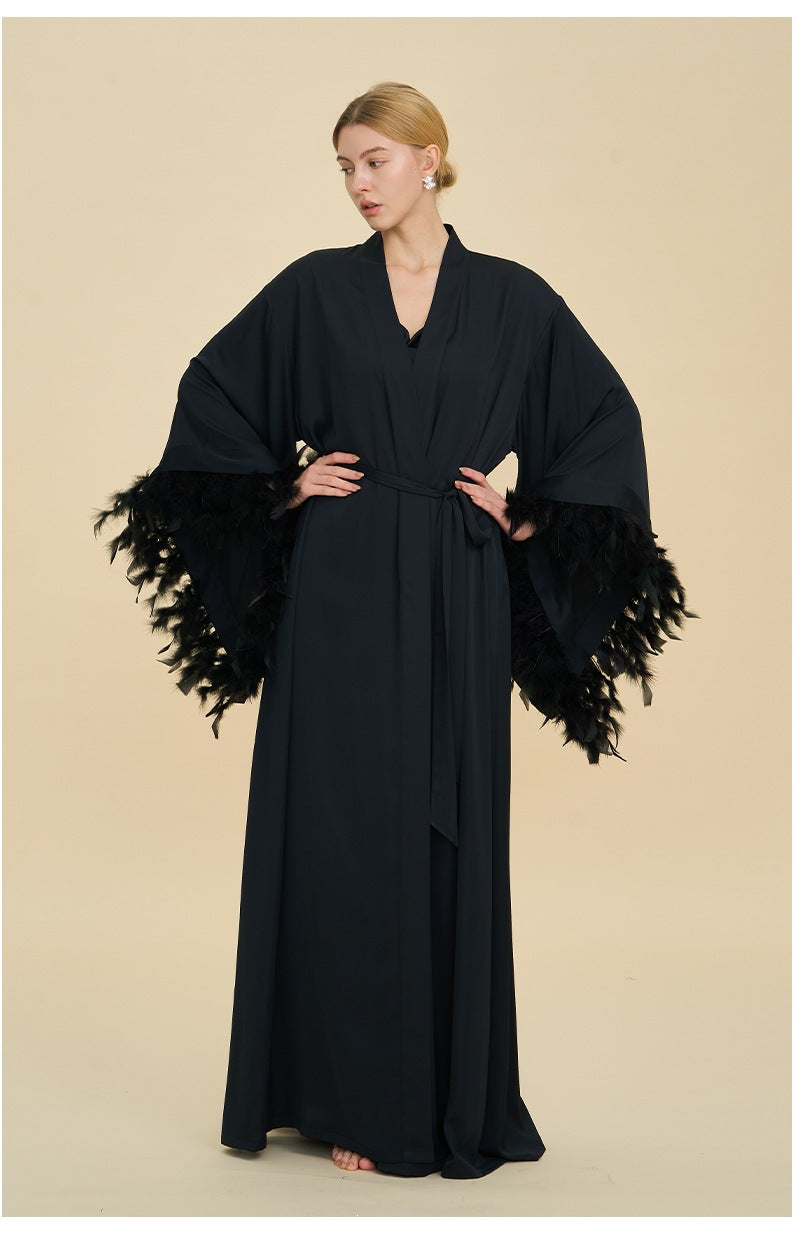 French Feather Trim Luxury Robe | Bridal & Bridesmaid Morning Gown